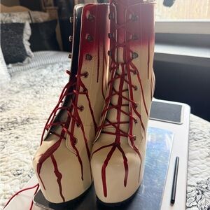 Dolls Kill Drip Red and Cream Platform Boots